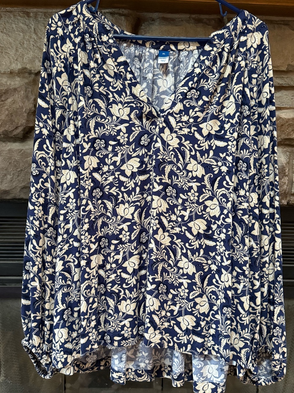 Women's Navy Floral V-Neck Top